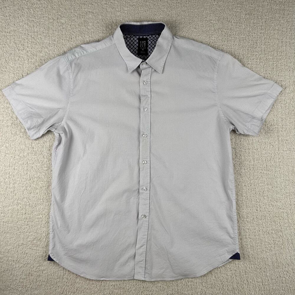 Con.Struct Mens Shirt XL White Blue Polka Dot Slim Fit Stretch Button Down Top